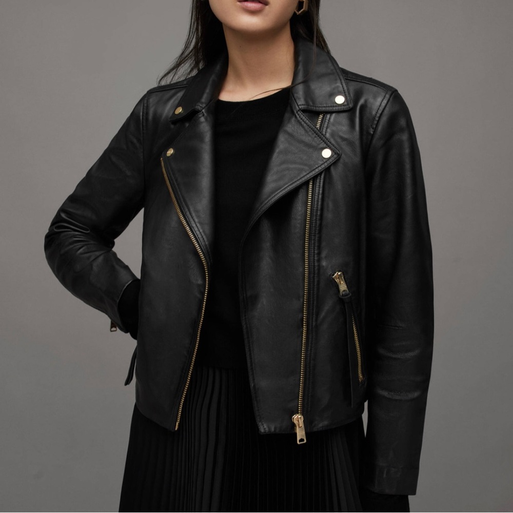 All Saints Dalby Slim Fit Leather Biker Jacket - size 6